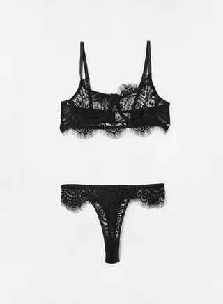 Lace Bralette And Thong Set Black 