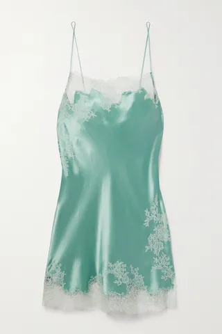 Carine Gilson - Lace-trimmed Silk-satin Chemise - Blue
