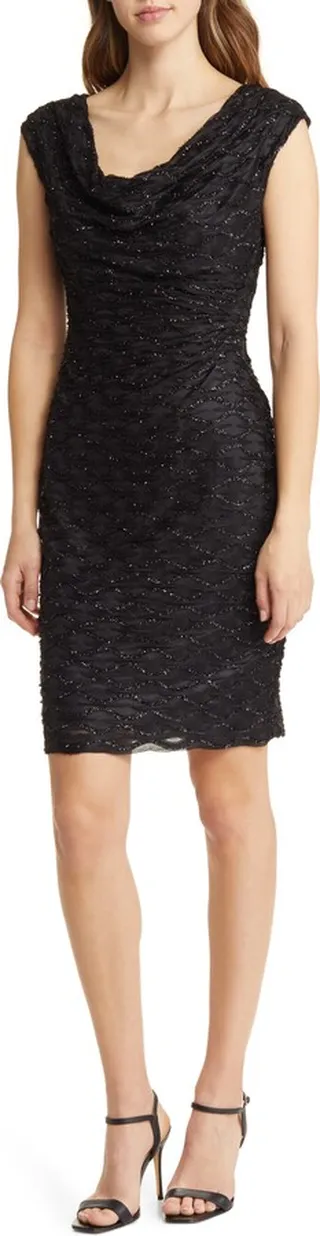 Eyelash Shimmer Mesh Cocktail Dress