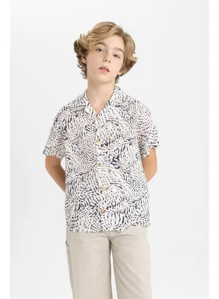 Boy Oversize Fit Resort Neck Woven Short Sleeve Shirt 