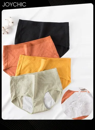 Set of 4 Women Anti-bacterial Menstrual Period Panties Leakproof Medium High Waist Pure Cotton Breathable Ladies Underpants Multicolor 