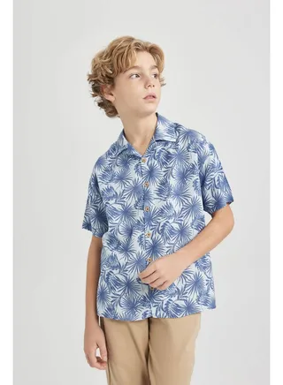 Boy Oversize Fit Resort Neck Woven Short Sleeve Shirt 