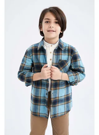 Boy Regular Fit Polo Neck Woven Long Sleeve Shirt 