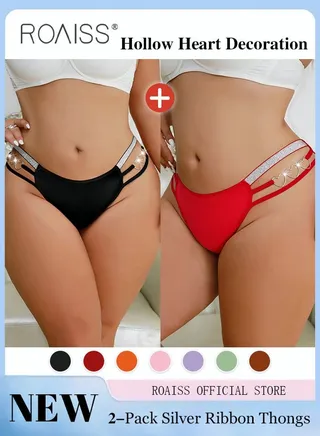 2 Pack Women Briefs Ladies Glitter Tape Cut Out Design Heart Ring Linked Panty 