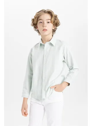 Boy Regular Fit Polo Neck Woven Long Sleeve Shirt 