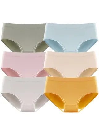 Zeemey 6-Piece Cotton Bikini Breathable Panties Low Waist Fashionable Ladies Charming Thick Bottom 
