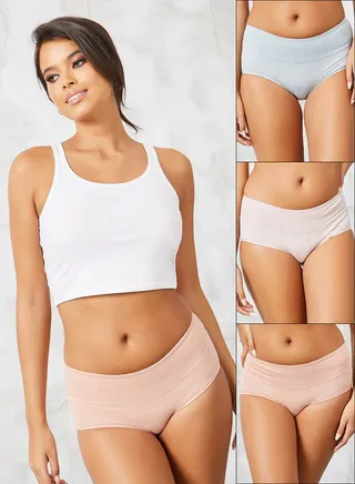 Pack of 3 - Wide Rib Waist Cotton Short Briefs 