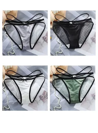 Zeemey 4 Pack Women Charming Lace Underwear Brief for Women Frozen Silk Seamless Panties with Silky Touch 