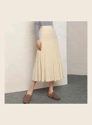 Solid High Waist Knitted Skirt Beige 