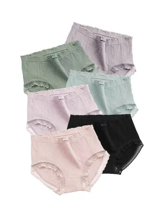 Zeemey 6-Piece Cotton Bikini Breathable Panties Low Waist Fashionable Ladies Charming Thick Bottom 