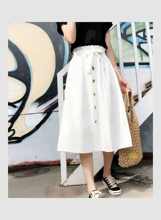 Solid Midi Skirt White 