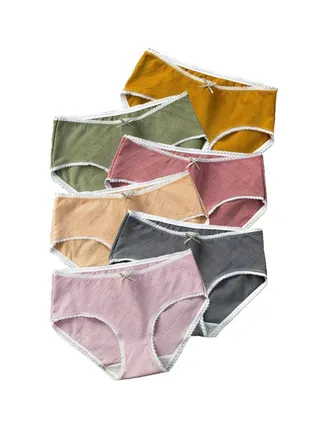 Zeemey 6-Piece Cotton Bikini Breathable Panties Low Waist Fashionable Ladies Charming Thick Bottomv 