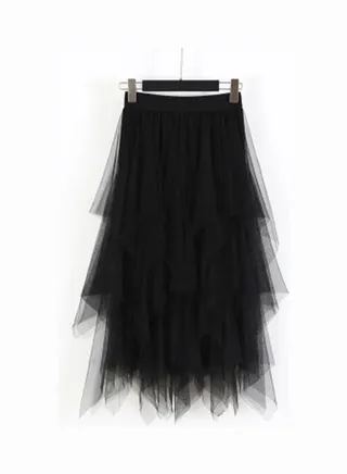 Multi-Layer High Waist Skirt Black 