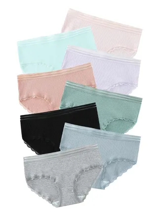 Zeemey 8-Piece Cotton Bikini Breathable Panties Low Waist Fashionable Ladies Charming Thick Bottom 