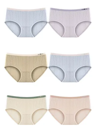 Zeemey 6-Piece Cotton Bikini Breathable Panties Low Waist Fashionable Ladies Charming Thick Bottom 