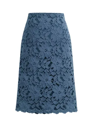 Elegant Solid Colour Midi Skirt Dark Blue 