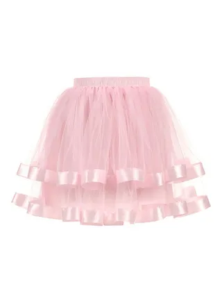 Double Layer Vintage Evening Party Skirt Light Pink 