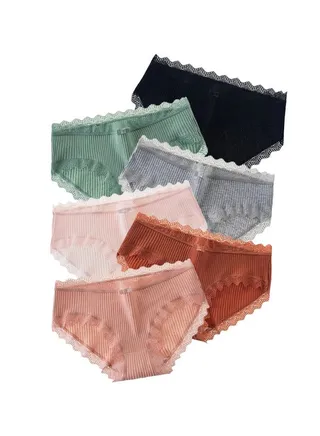 Zeemey 6-Piece Cotton Bikini Breathable Panties Low Waist Fashionable Ladies Charming Thick Bottom 