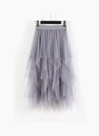 Multi-Layer High Waist Skirt Grey 