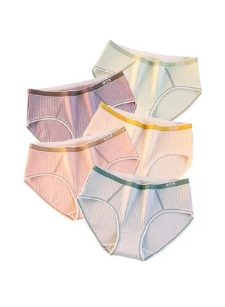 Zeemey 5-Piece Cotton Bikini Breathable Panties Low Waist Fashionable Ladies Charming Thick Bottom 