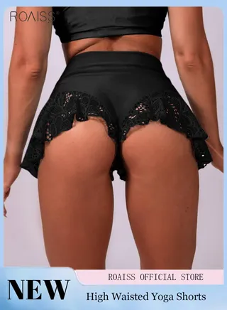 Women's Elastic High Waist Fitness Shorts Fashion Solid Color Hip Bag Yoga Shorts Gym Training Shorts Elastic Flat Angle Safety Shorts 