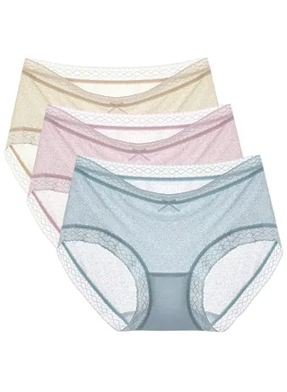 Women Transparent Lace Panties Breathable Satin Traceless Briefs Thin Ice Silk Female Underwear 