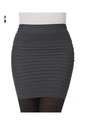 Ladies Fashion Tuck Bodycon Mini Short Skirt Gray 
