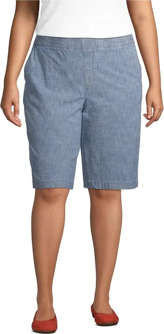 Lands' End Women's Plus Size Mid Rise Elastic Waist Pull On 12" Chino Bermuda Shorts