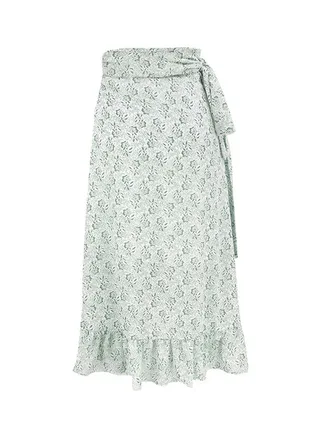 Floral Printed Slit Skirt Green/White 