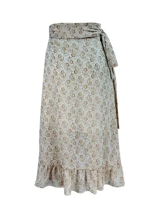 Floral Printed Slit Skirt White/Beige 