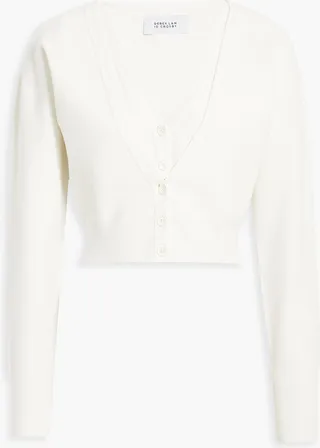 Layered stretch-knit cardigan