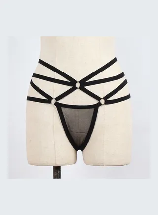Lace Detailed G-String Thong Black 