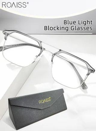 Blue Light Blocking Glasses Blue Light Filter Computer Reading Gaming TV Phones Browline Frame Eyeglasses Fashion Anti Eyestrain Headache Eyewear for Women Men Gray Silver 