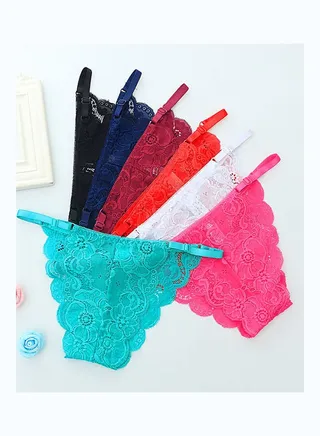 See Through Lace Women Adjustable Panties G-String Underwear Charm Gift Wine Red 
