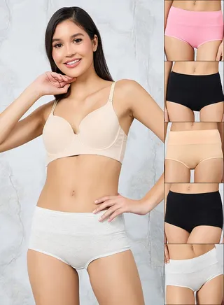 Pack of 5 - Cotton Wide Waistband Solid Shorts 