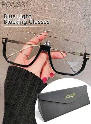 Blue Light Blocking Glasses Blue Light Filter Computer Reading Gaming TV Phones Square Eyeglasses Oversize Anti Eyestrain Headache Eyewear for Men Women Black Gold 54mm 