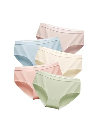 Zeemey 5-Piece Cotton Bikini Breathable Panties Low Waist Fashionable Ladies Charming Thick Bottom 