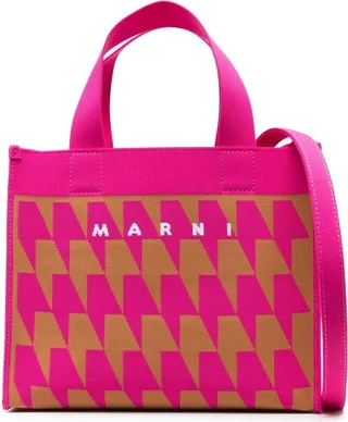 Small Houndstooth-Print Tote Bag