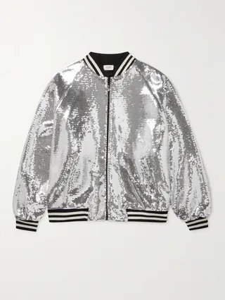 Sequin-Embellished Cotton Bomber Jacket