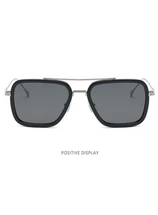 Square Frame Iron Man Sunglasses Black/Silver 