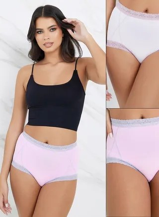 Pack of 2 - Stitch Detail Contrast Lace Trim Full Brief 