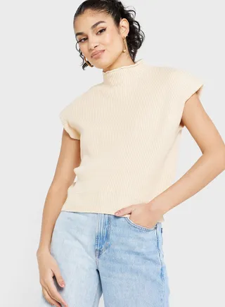 Extended Shoulder High Neck Sweater 