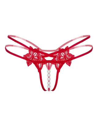 Embroidered Pearl Briefs Red 