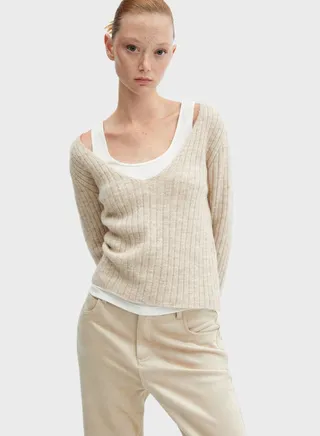 V-Neck Ribbed Sweater 