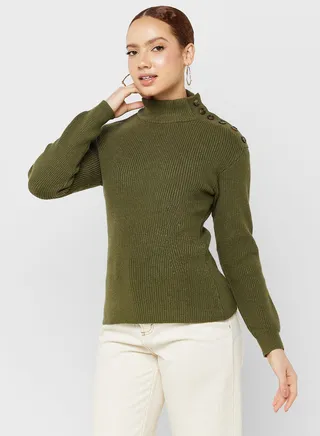 Turtle Neck Button Detail Sweater 
