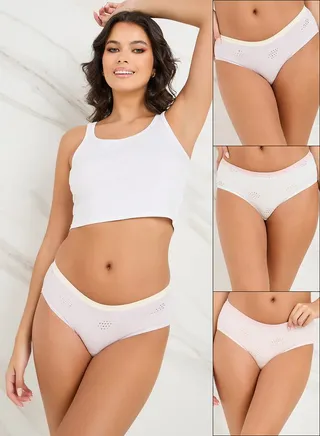 Pack of 3 - Cotton Laser Cut Contrast Elastic Bikini 