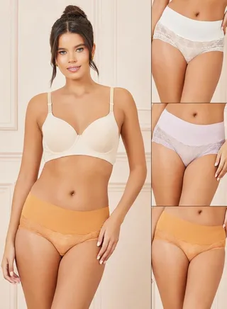 Pack of 3 - Wide Waistband Scalloped Lace Brief 