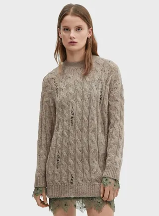 Crew Neck Cable Knitted Sweater 
