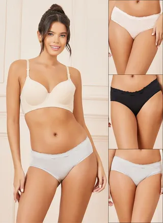 Pack of 3 - Solid Lace Trim Detail Short 
