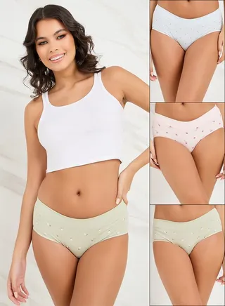 Pack of 3 - Wide Waistband Ditsy Print Cotton Shorts 